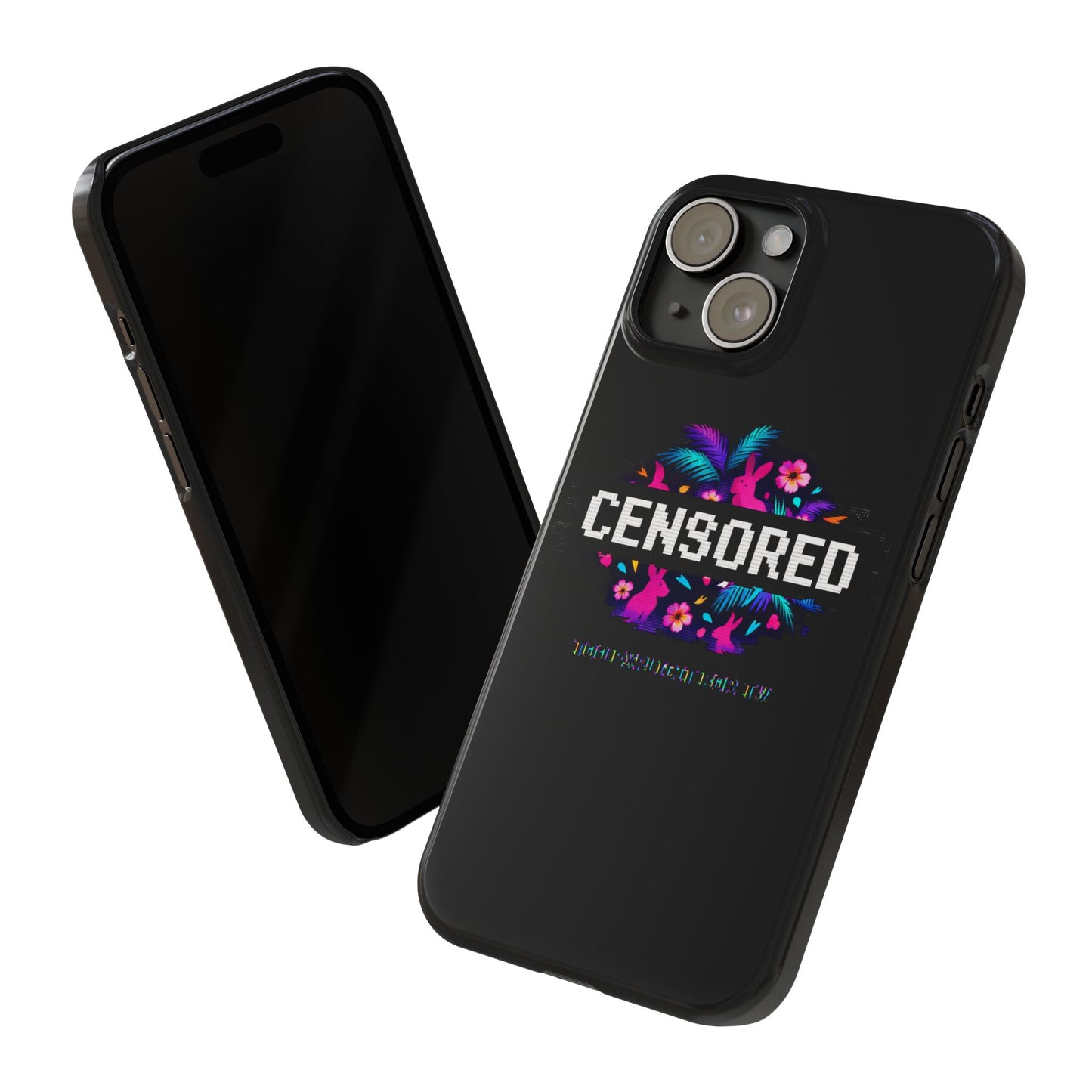 Censored Pixel Floral Slim Phone Case — Retro 8‑Bit Tropical Design