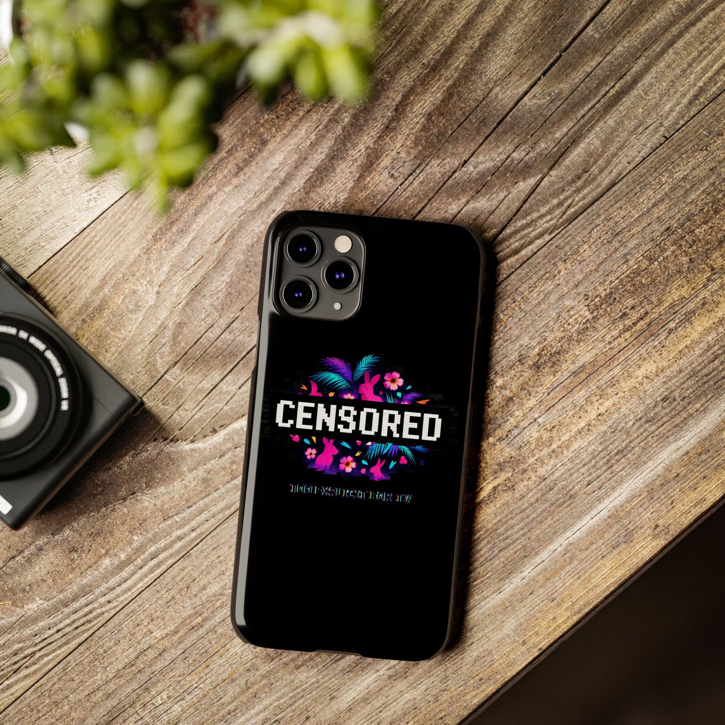 Censored Pixel Floral Slim Phone Case — Retro 8‑Bit Tropical Design