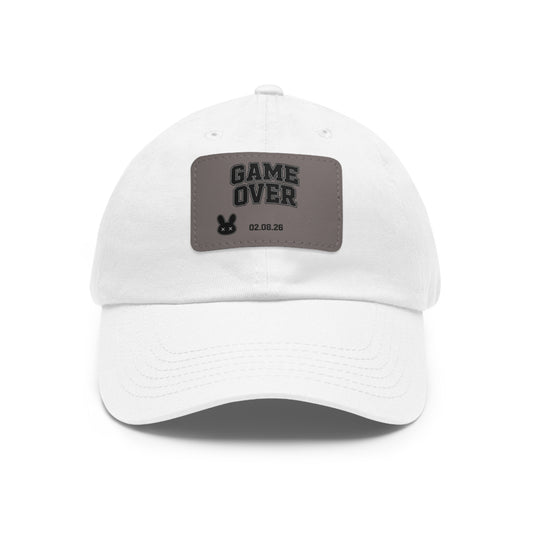 Game Over Leather Patch Dad Hat — Funny New Dad Announcement Cap