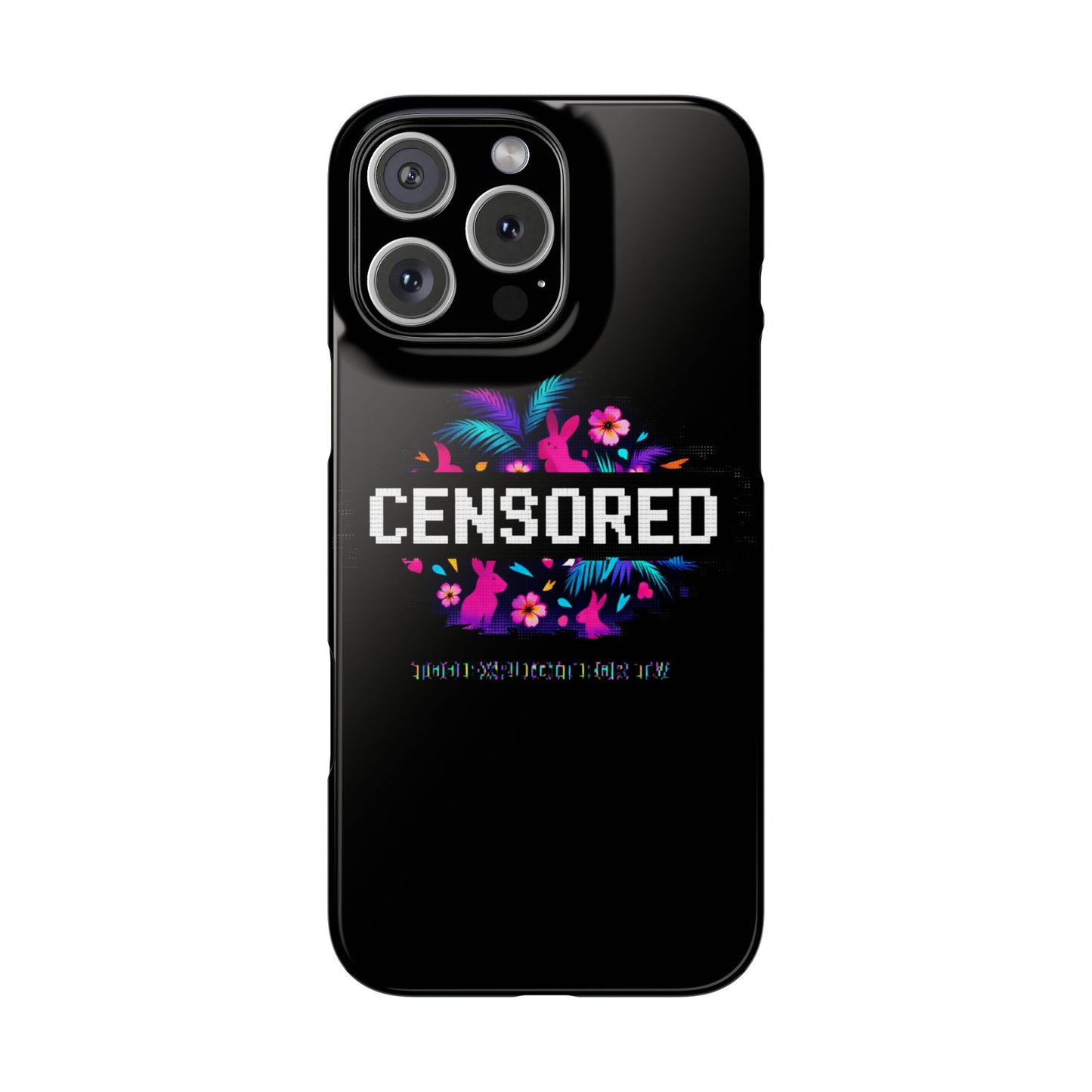 Censored Pixel Floral Slim Phone Case — Retro 8‑Bit Tropical Design