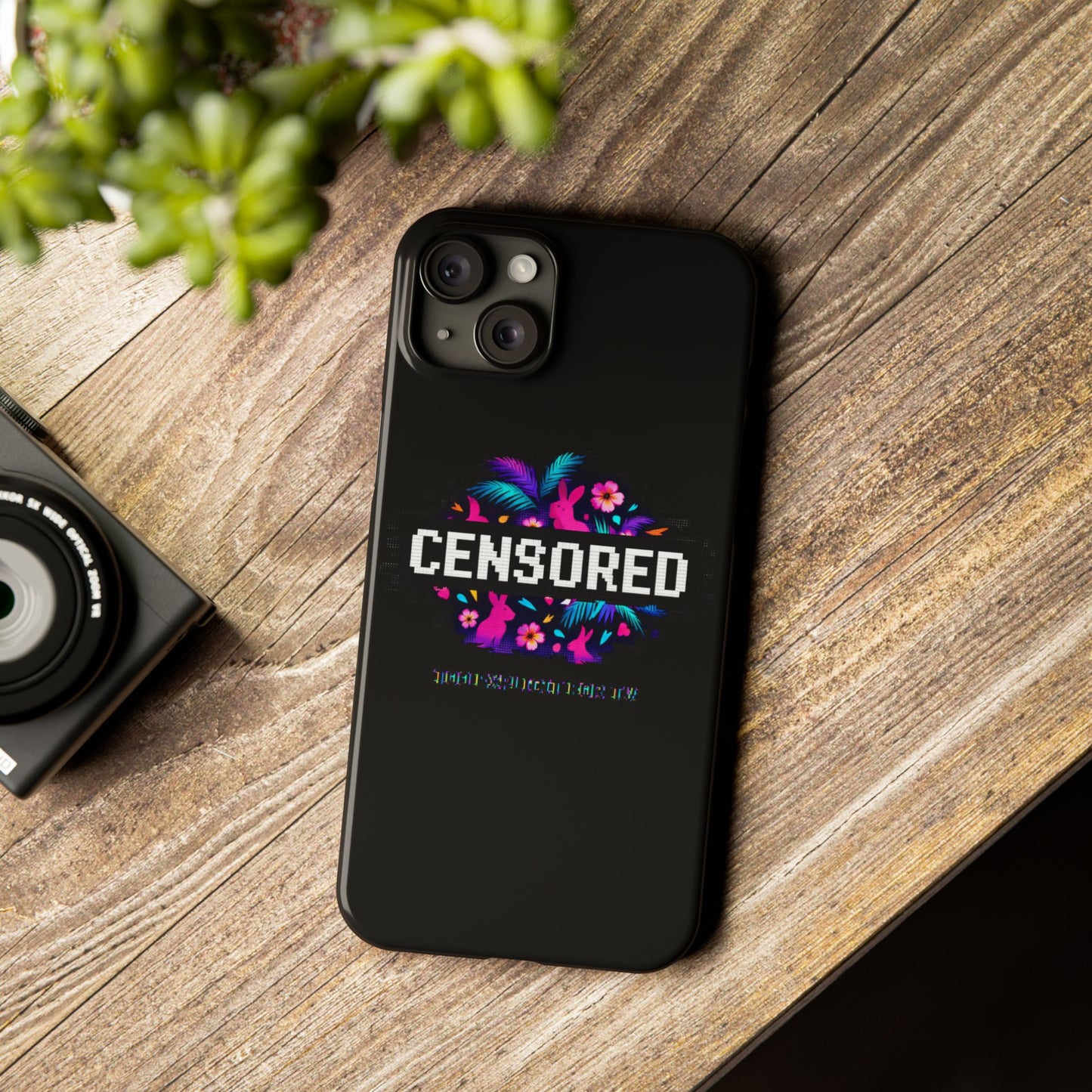Censored Pixel Floral Slim Phone Case — Retro 8‑Bit Tropical Design