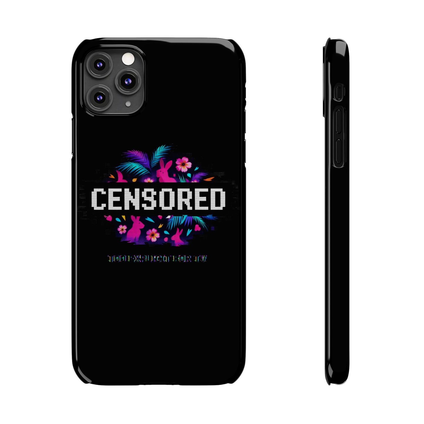 Censored Pixel Floral Slim Phone Case — Retro 8‑Bit Tropical Design