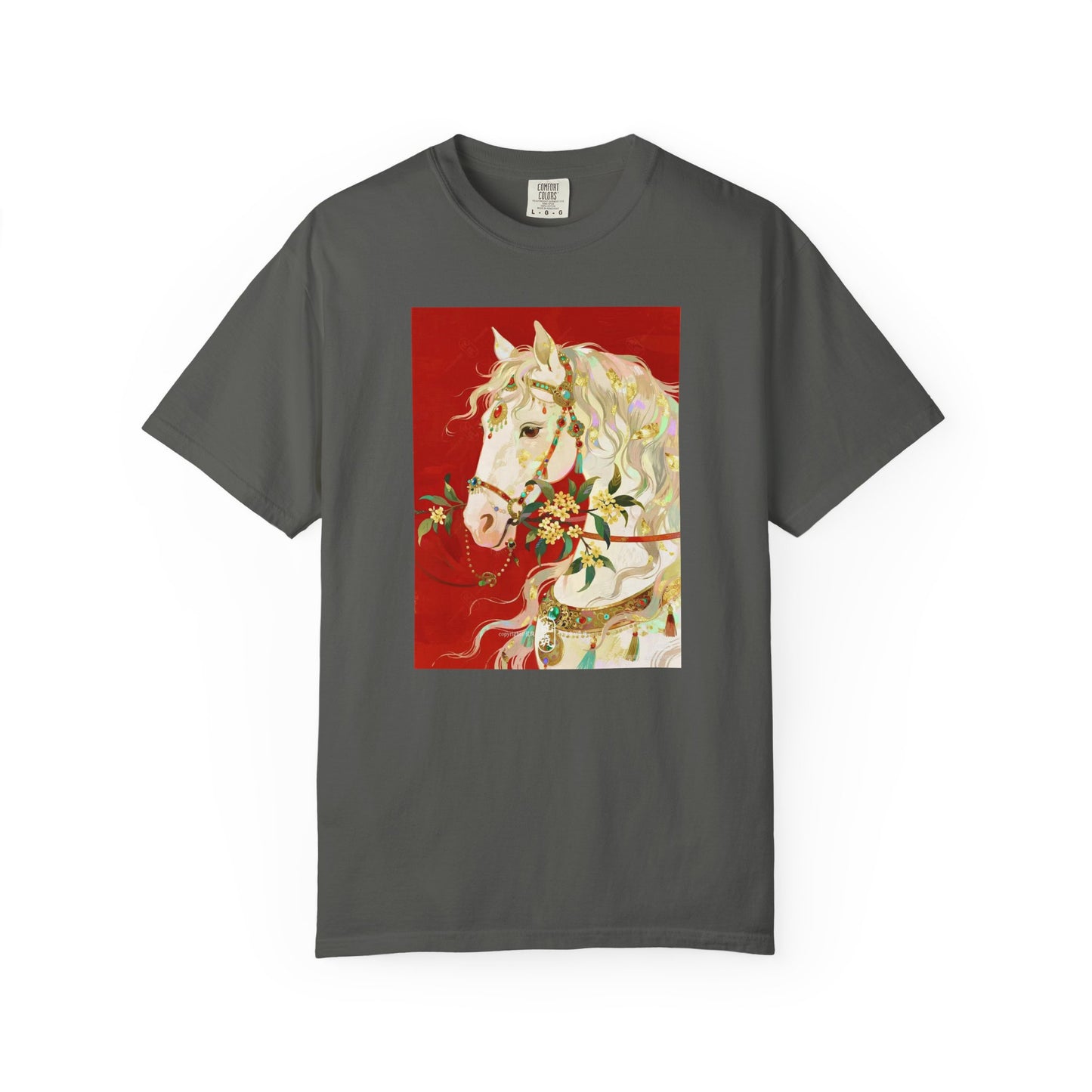 White Horse Floral Art T-Shirt — Elegant Horse Portrait Tee