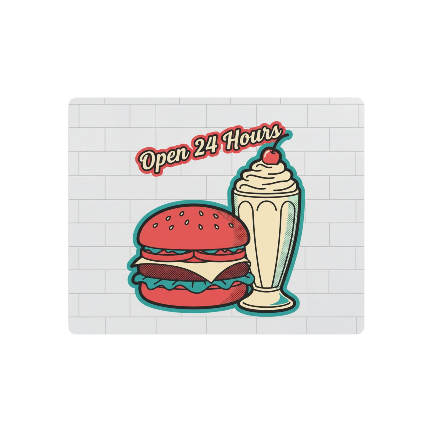 Open 24 Hours Diner Metal Sign — Retro Burger & Milkshake Wall Art