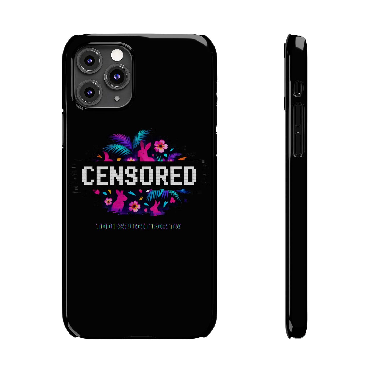 Censored Pixel Floral Slim Phone Case — Retro 8‑Bit Tropical Design