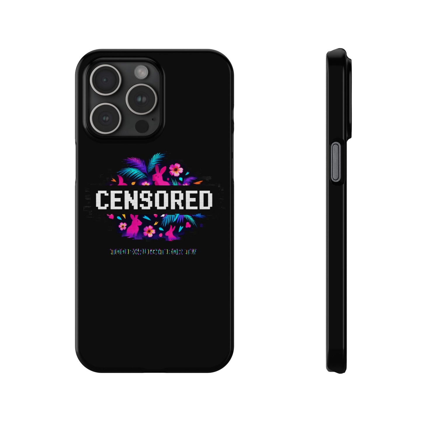 Censored Pixel Floral Slim Phone Case — Retro 8‑Bit Tropical Design