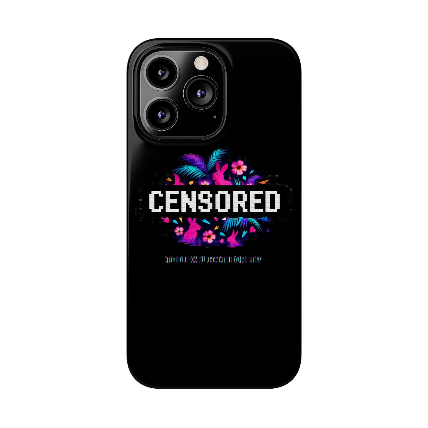 Censored Pixel Floral Slim Phone Case — Retro 8‑Bit Tropical Design