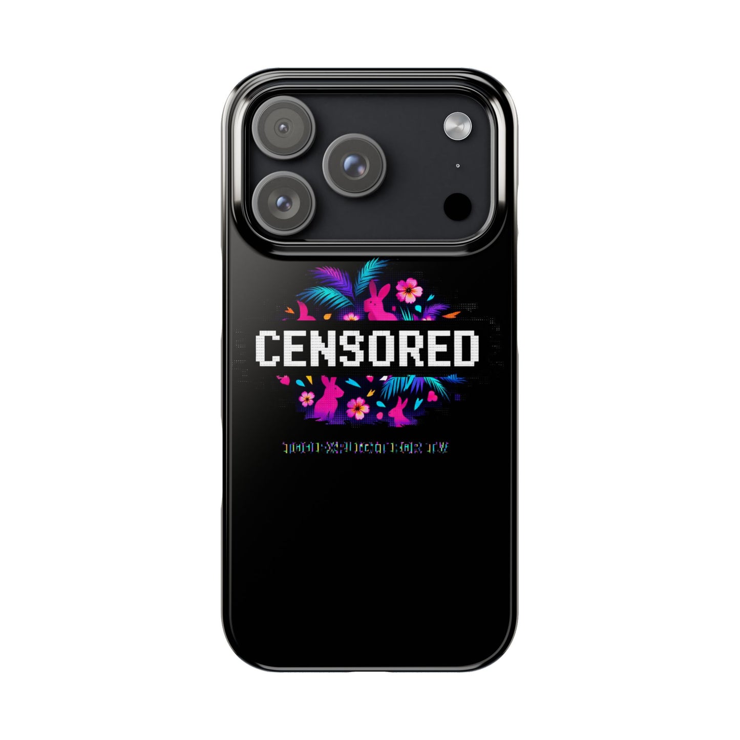Censored Pixel Floral Slim Phone Case — Retro 8‑Bit Tropical Design