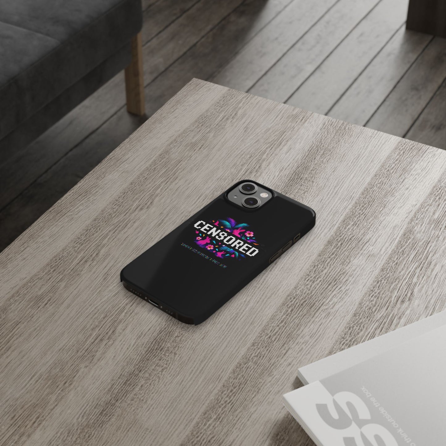 Censored Pixel Floral Slim Phone Case — Retro 8‑Bit Tropical Design
