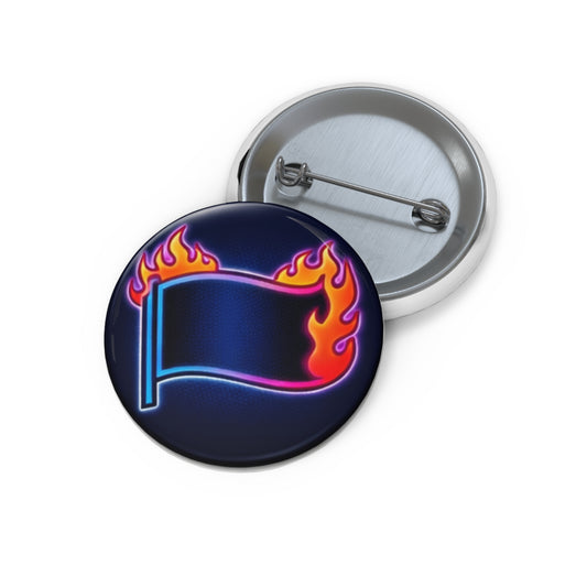 Flaming Neon Flag Pin Button — Retro Vaporwave Enamel Style Badge