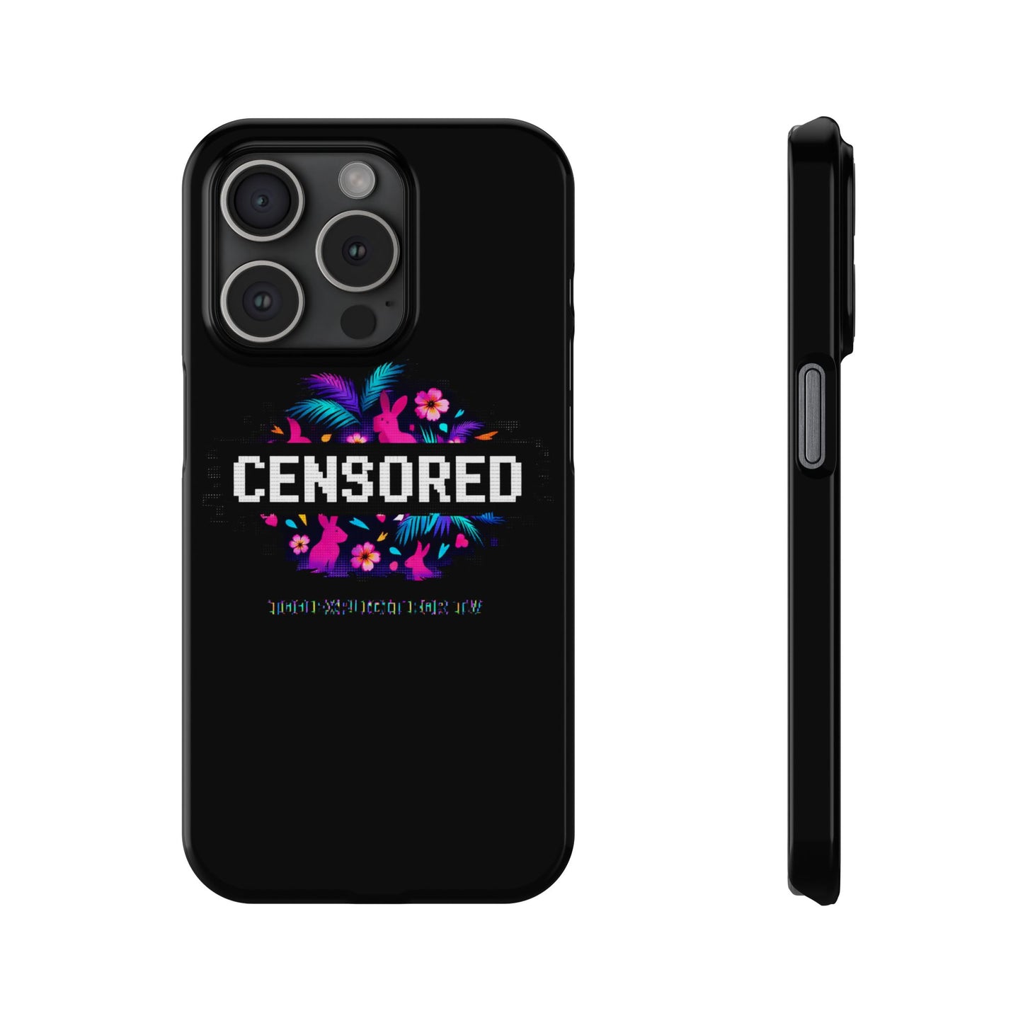 Censored Pixel Floral Slim Phone Case — Retro 8‑Bit Tropical Design