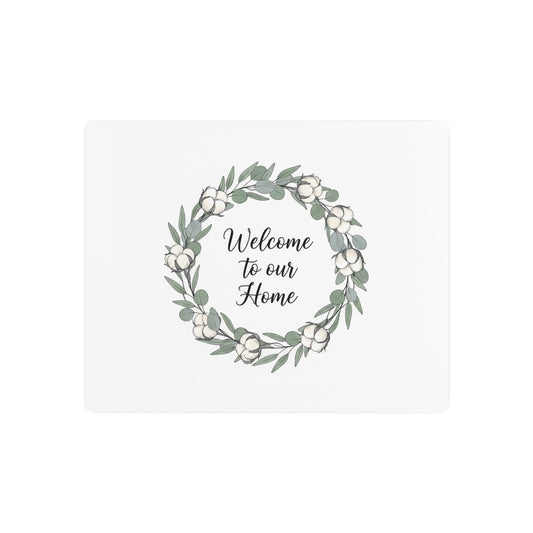 Welcome to Our Home Metal Sign — Floral Wreath Wall Decor