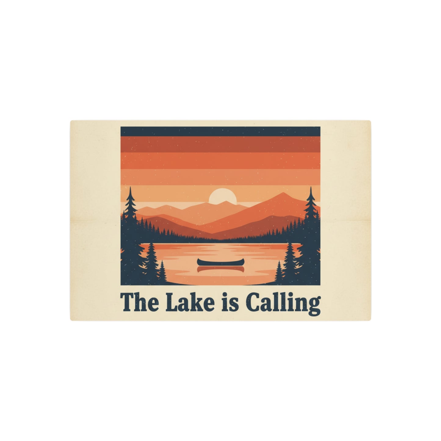 Metal Art Sign - 'The Lake Is Calling' Retro Sunset Cabin Wall Decor
