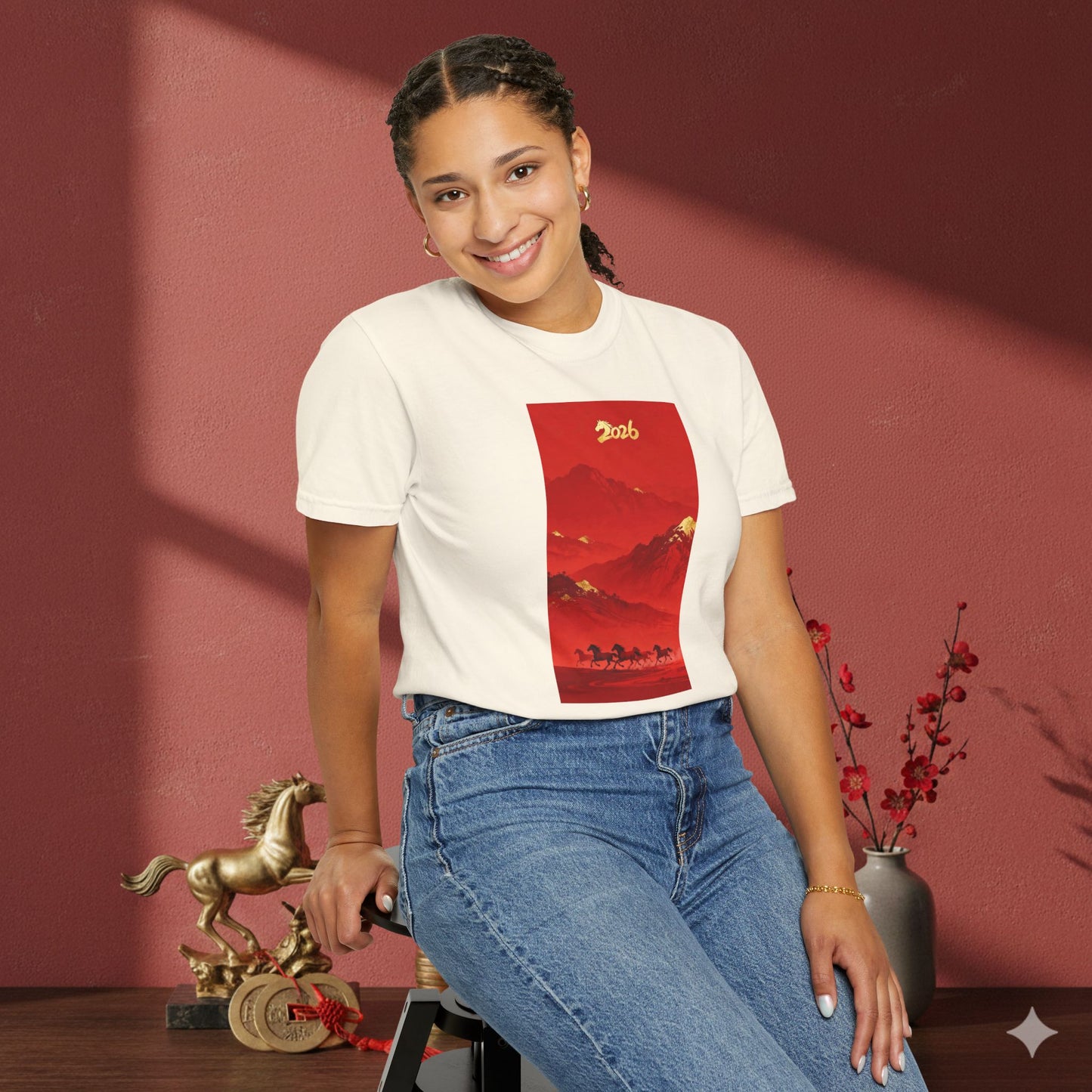 Lunar New Year 2026 Red Mountain Horses T-Shirt