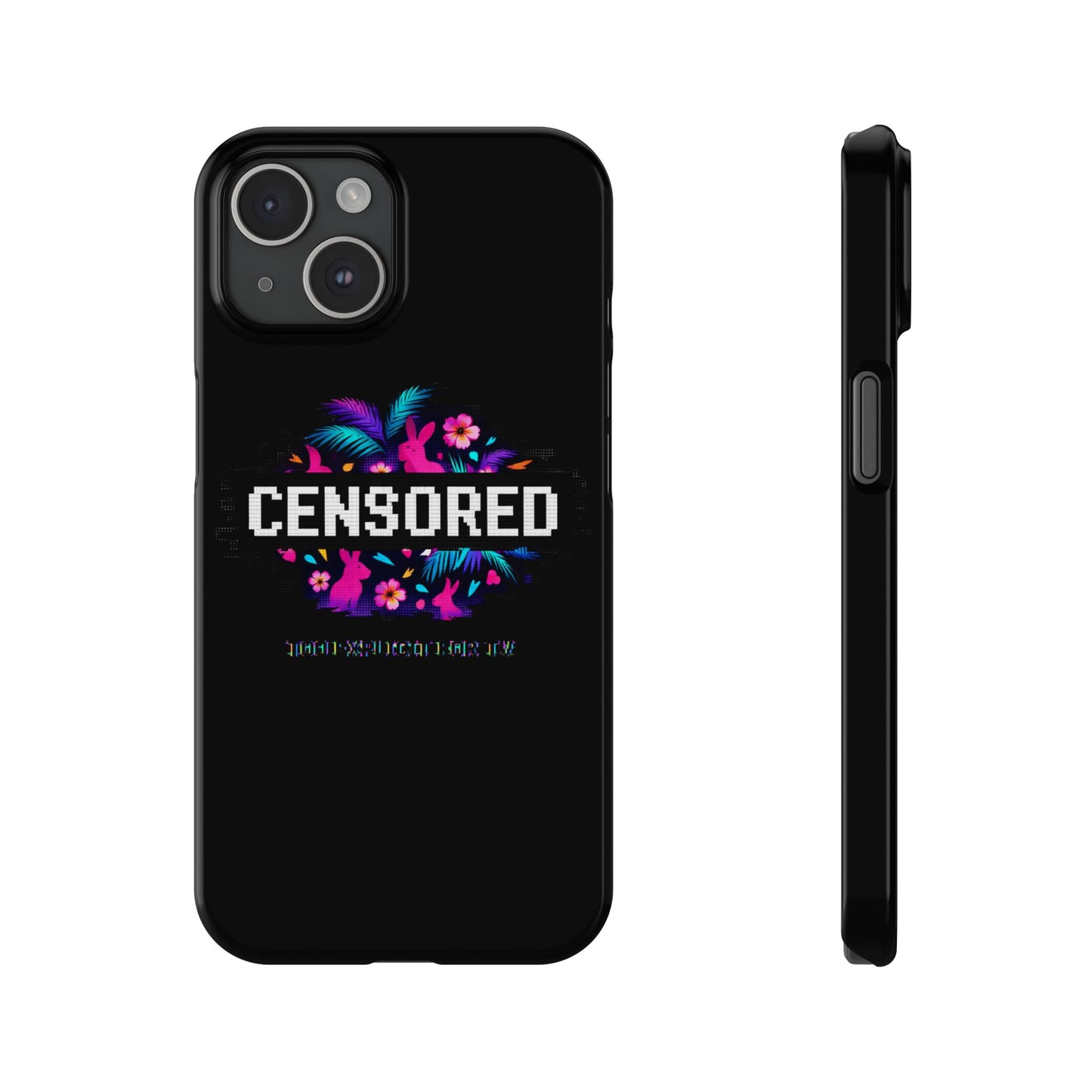 Censored Pixel Floral Slim Phone Case — Retro 8‑Bit Tropical Design