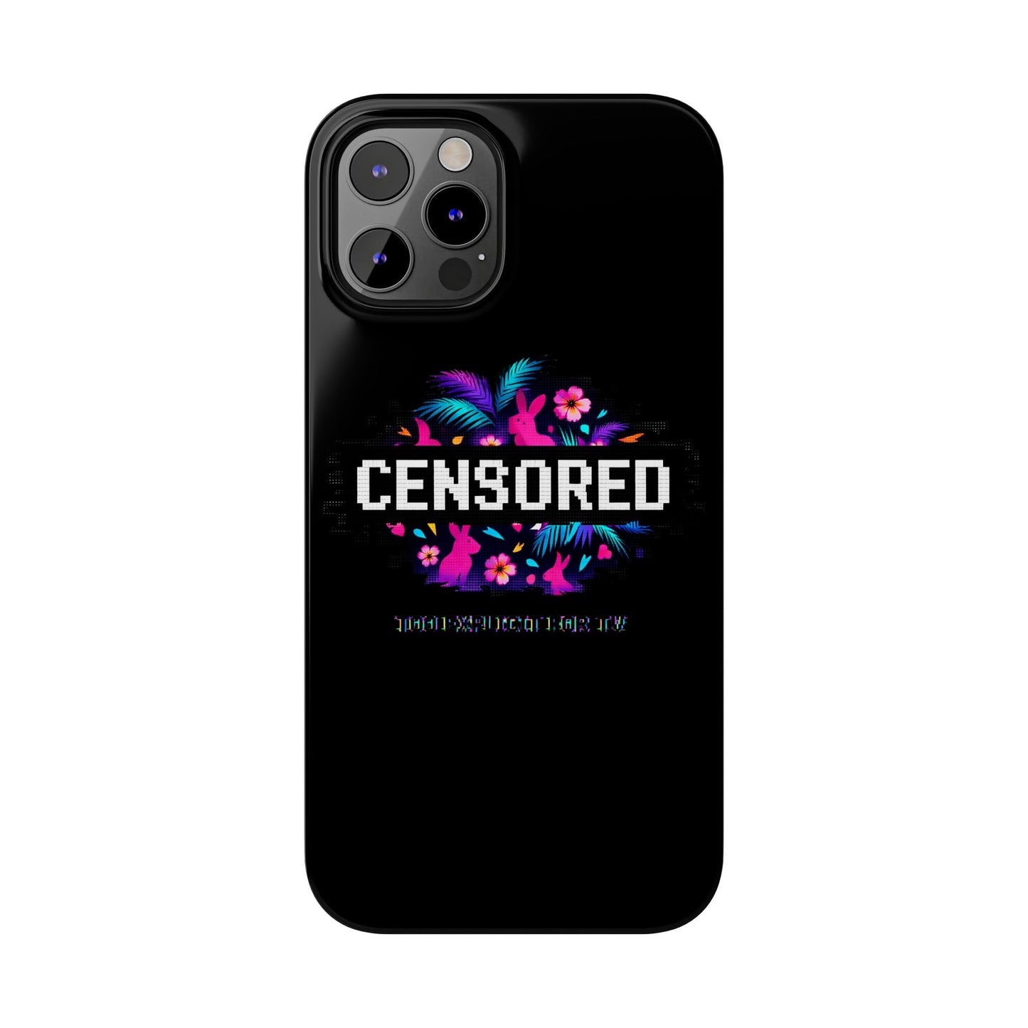 Censored Pixel Floral Slim Phone Case — Retro 8‑Bit Tropical Design