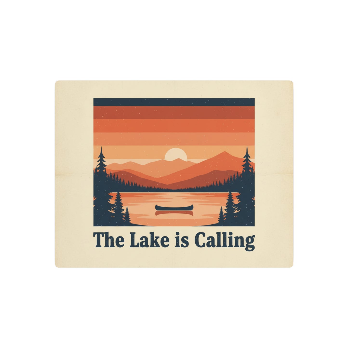 Metal Art Sign - 'The Lake Is Calling' Retro Sunset Cabin Wall Decor