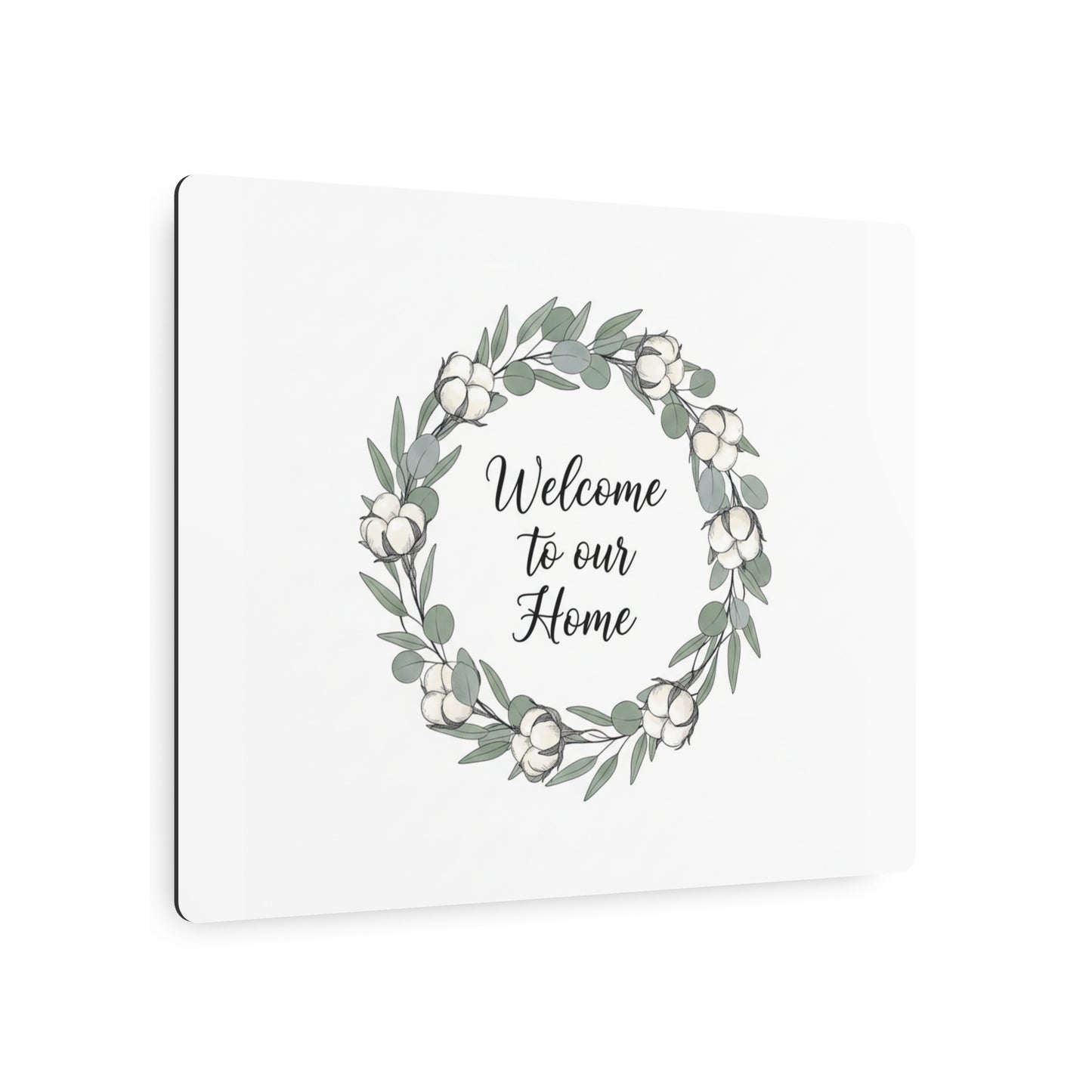 Welcome to Our Home Metal Sign — Floral Wreath Wall Decor