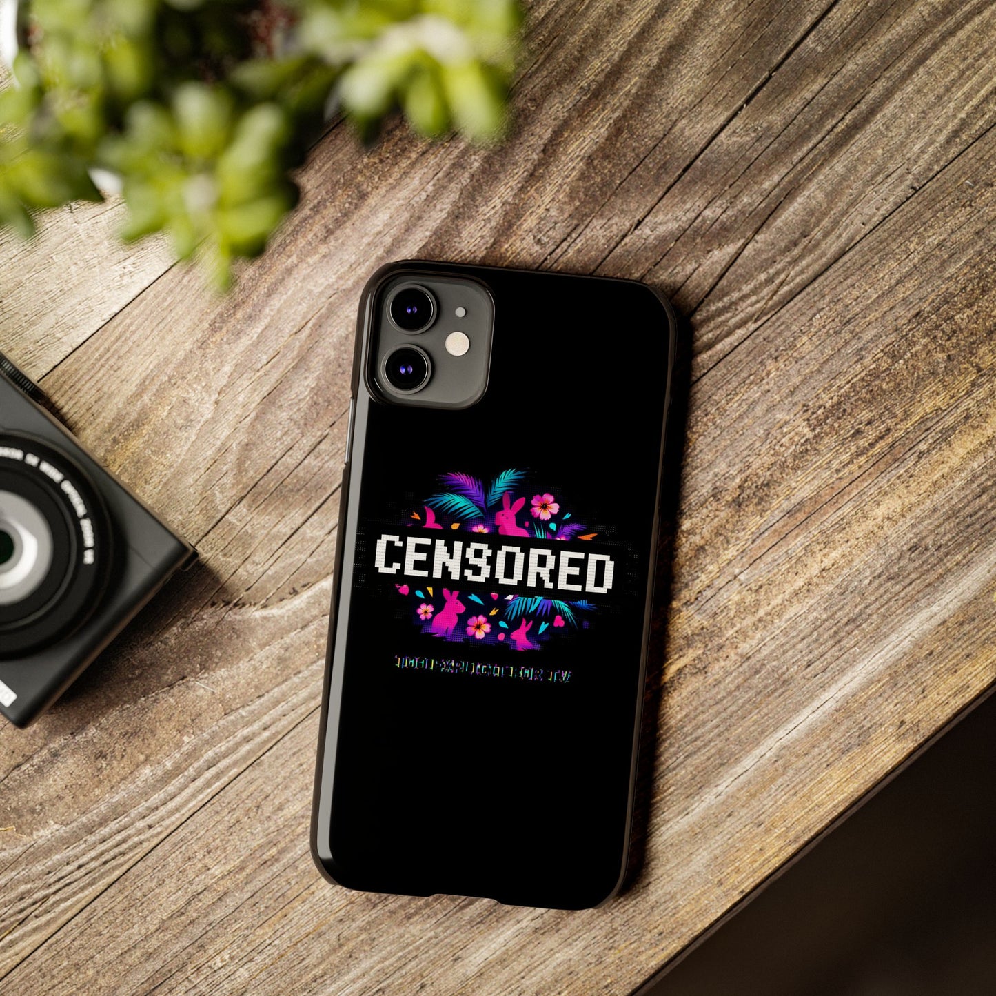 Censored Pixel Floral Slim Phone Case — Retro 8‑Bit Tropical Design