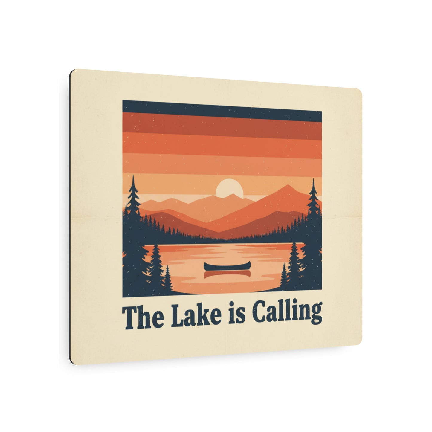 Metal Art Sign - 'The Lake Is Calling' Retro Sunset Cabin Wall Decor