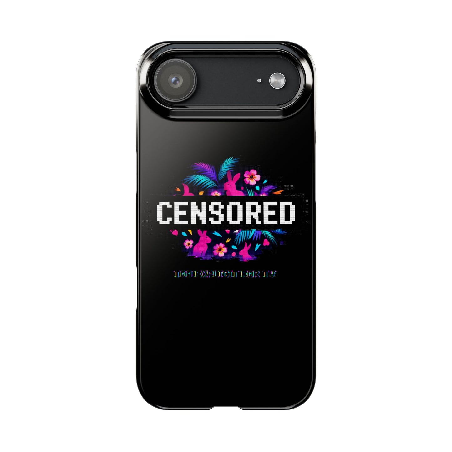 Censored Pixel Floral Slim Phone Case — Retro 8‑Bit Tropical Design