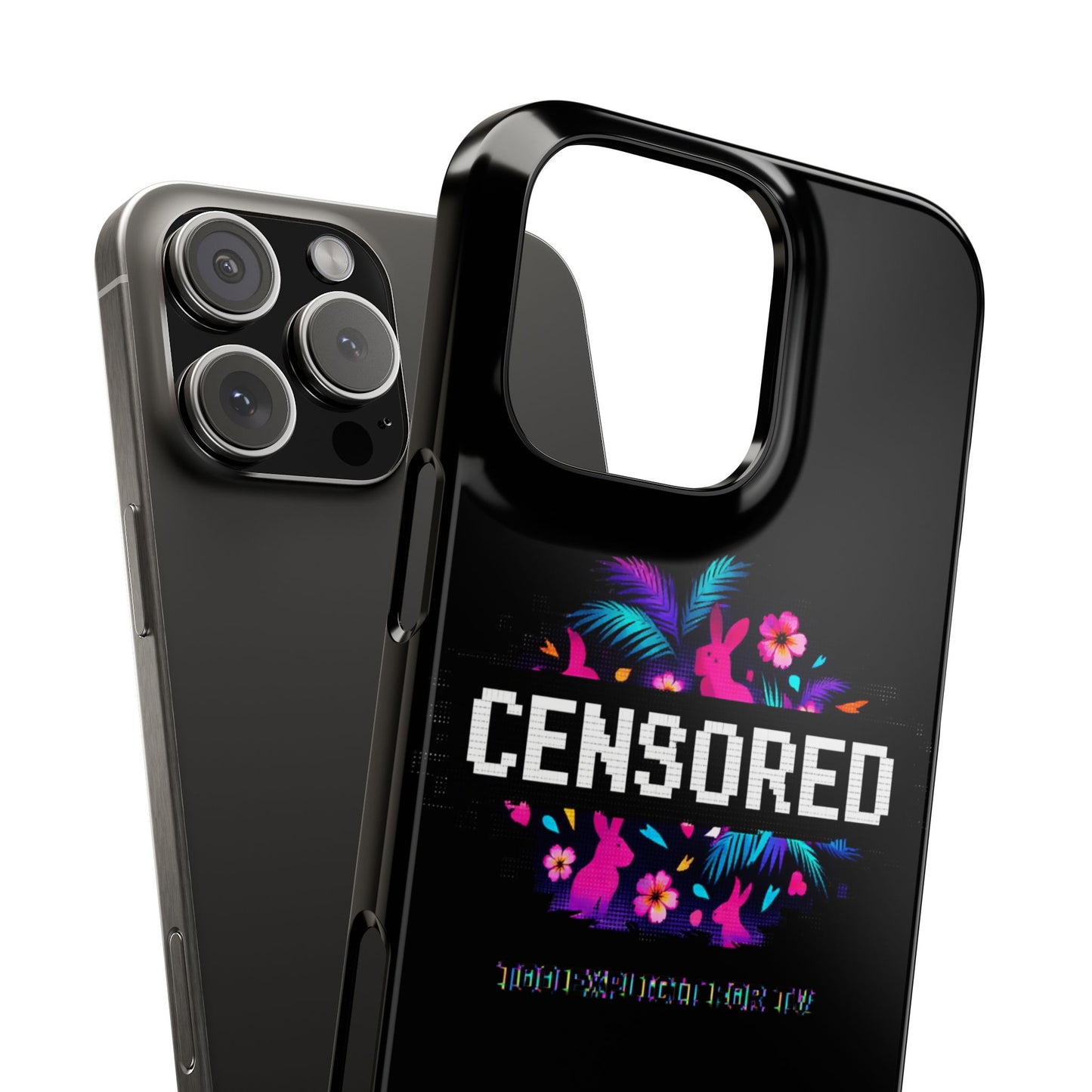 Censored Pixel Floral Slim Phone Case — Retro 8‑Bit Tropical Design