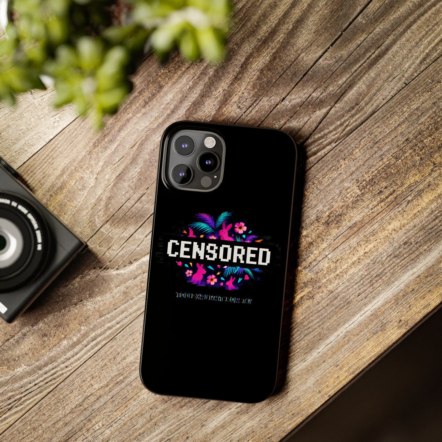 Censored Pixel Floral Slim Phone Case — Retro 8‑Bit Tropical Design