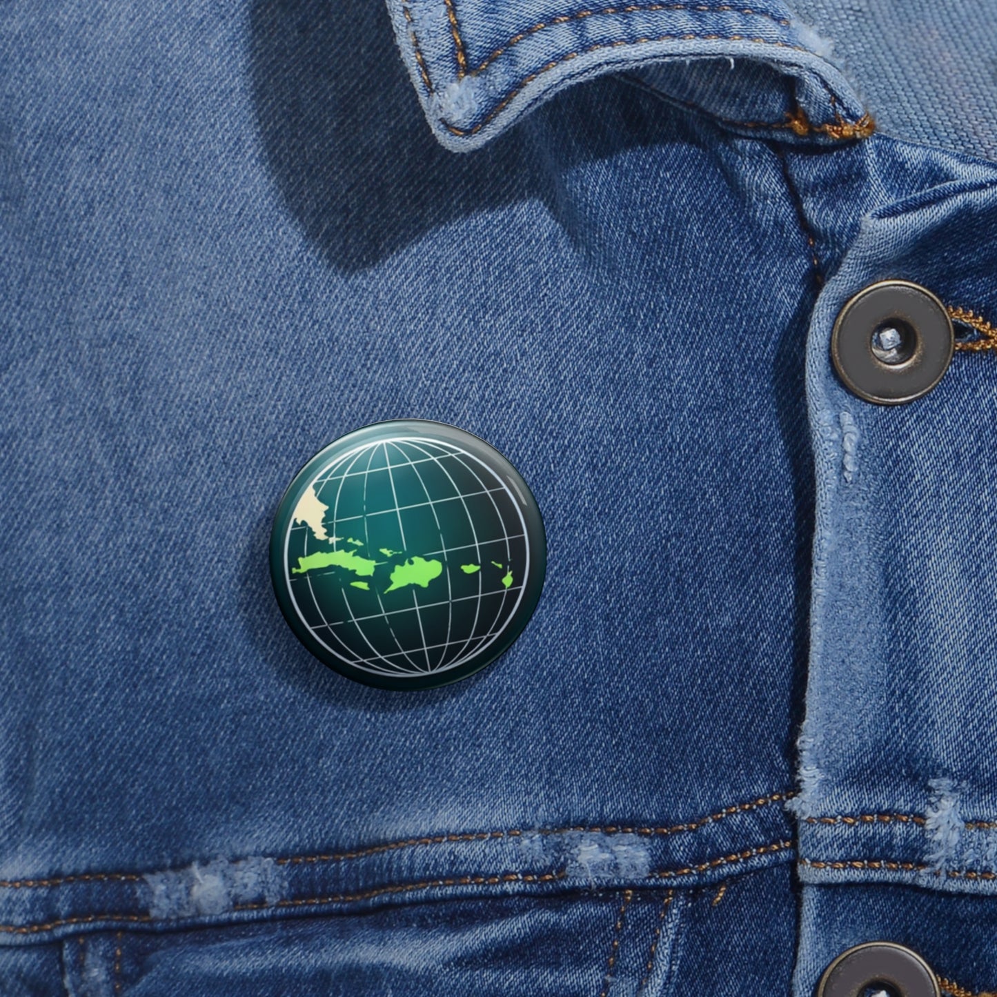 Caribbean Globe Pin Button — Map Lapel Badge