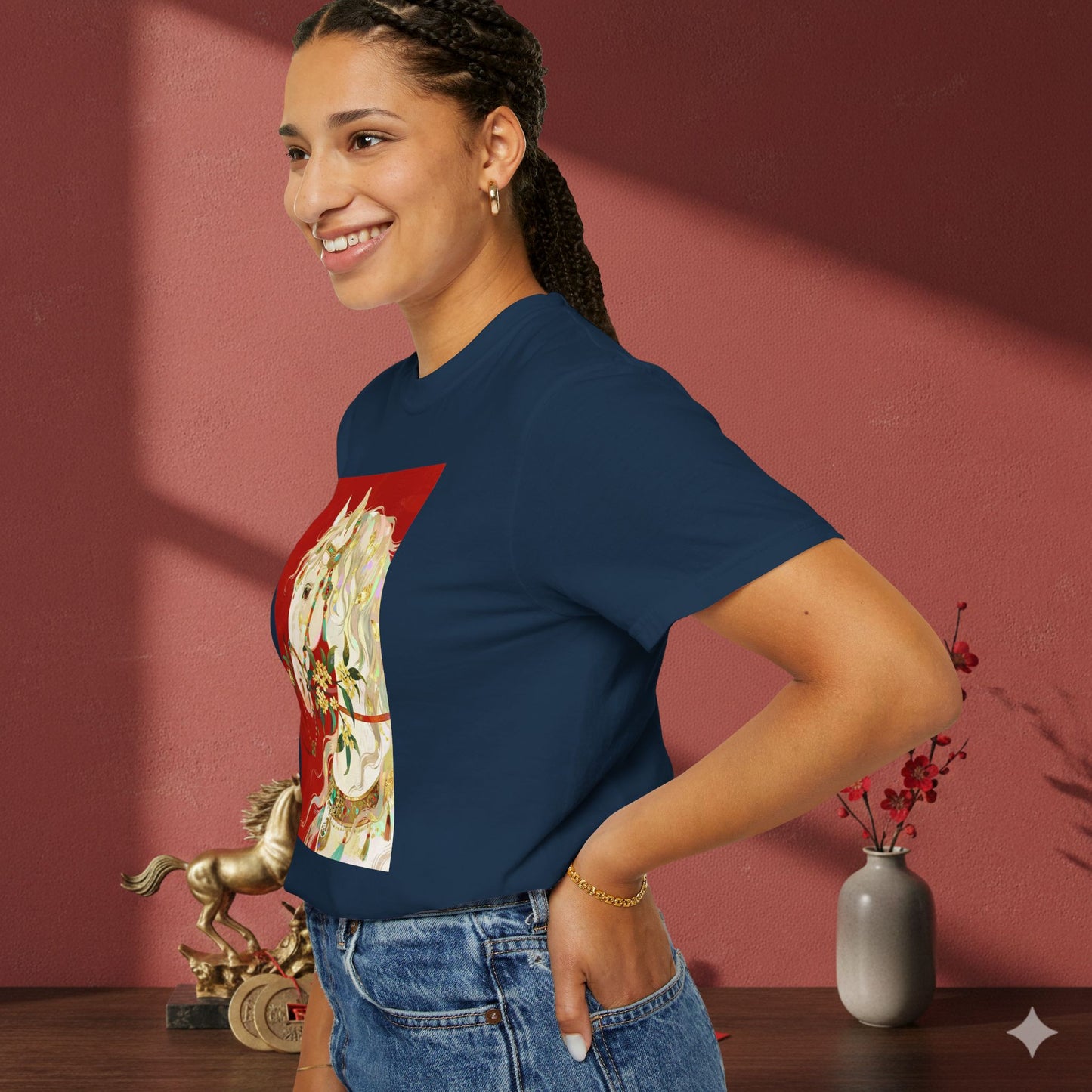 White Horse Floral Art T-Shirt — Elegant Horse Portrait Tee