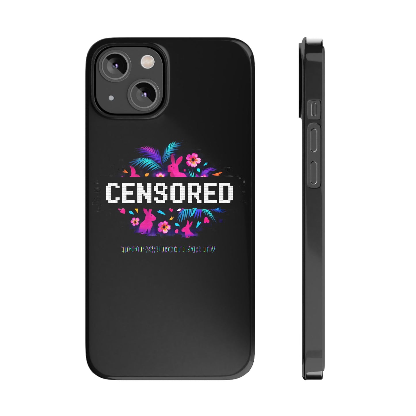 Censored Pixel Floral Slim Phone Case — Retro 8‑Bit Tropical Design