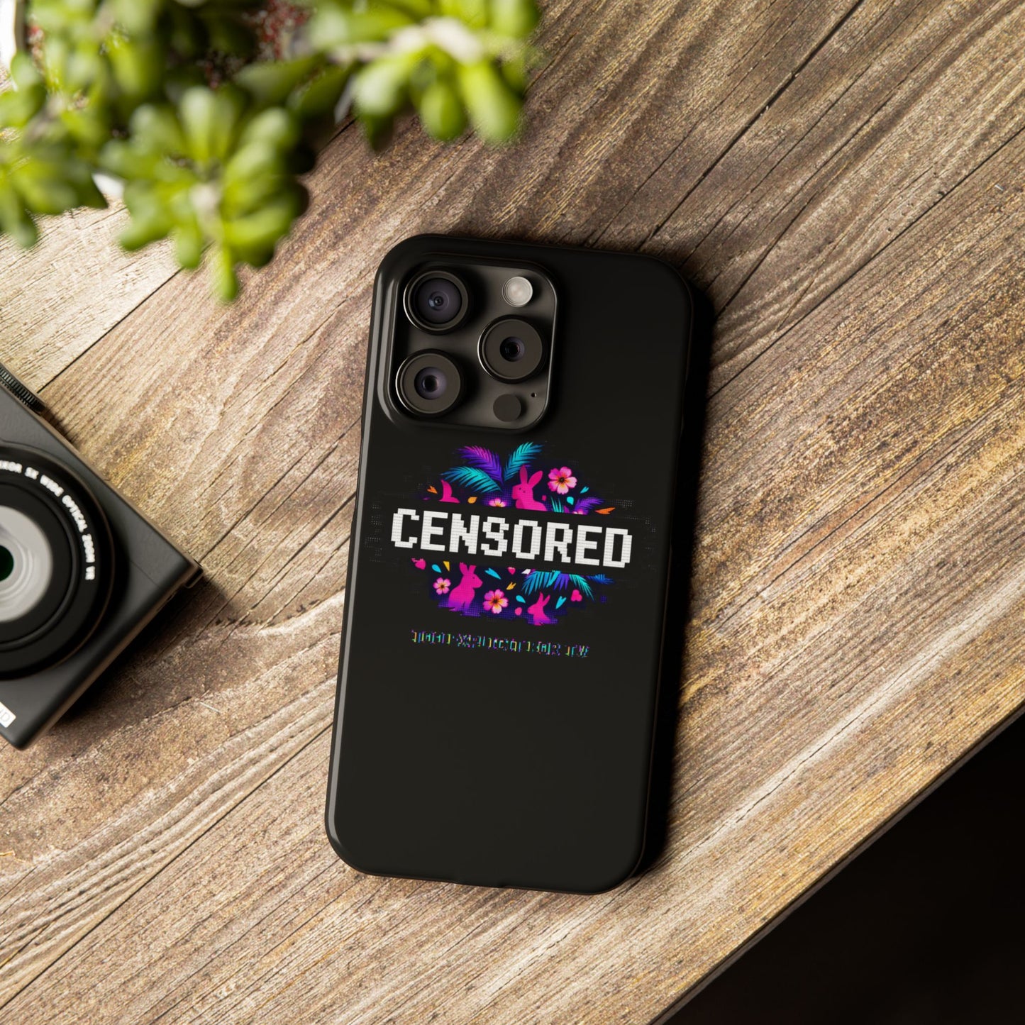 Censored Pixel Floral Slim Phone Case — Retro 8‑Bit Tropical Design