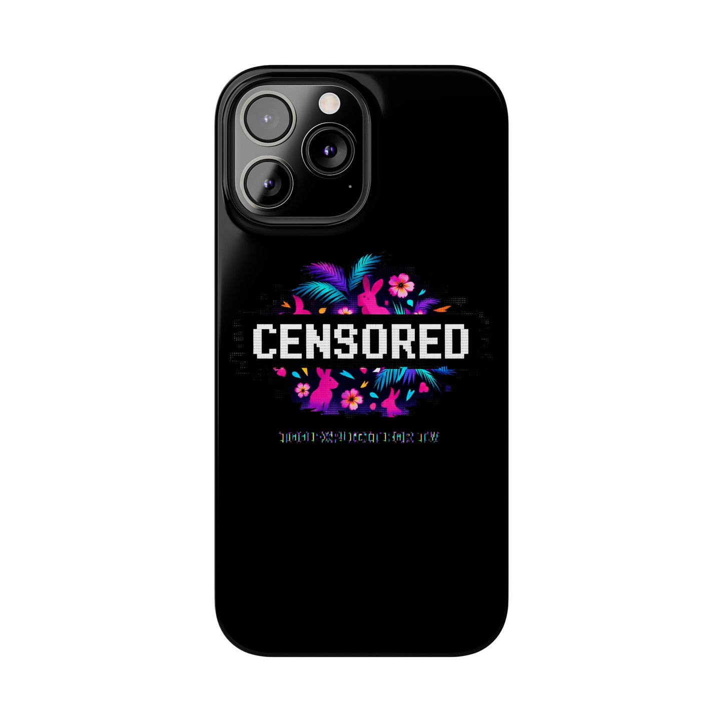Censored Pixel Floral Slim Phone Case — Retro 8‑Bit Tropical Design