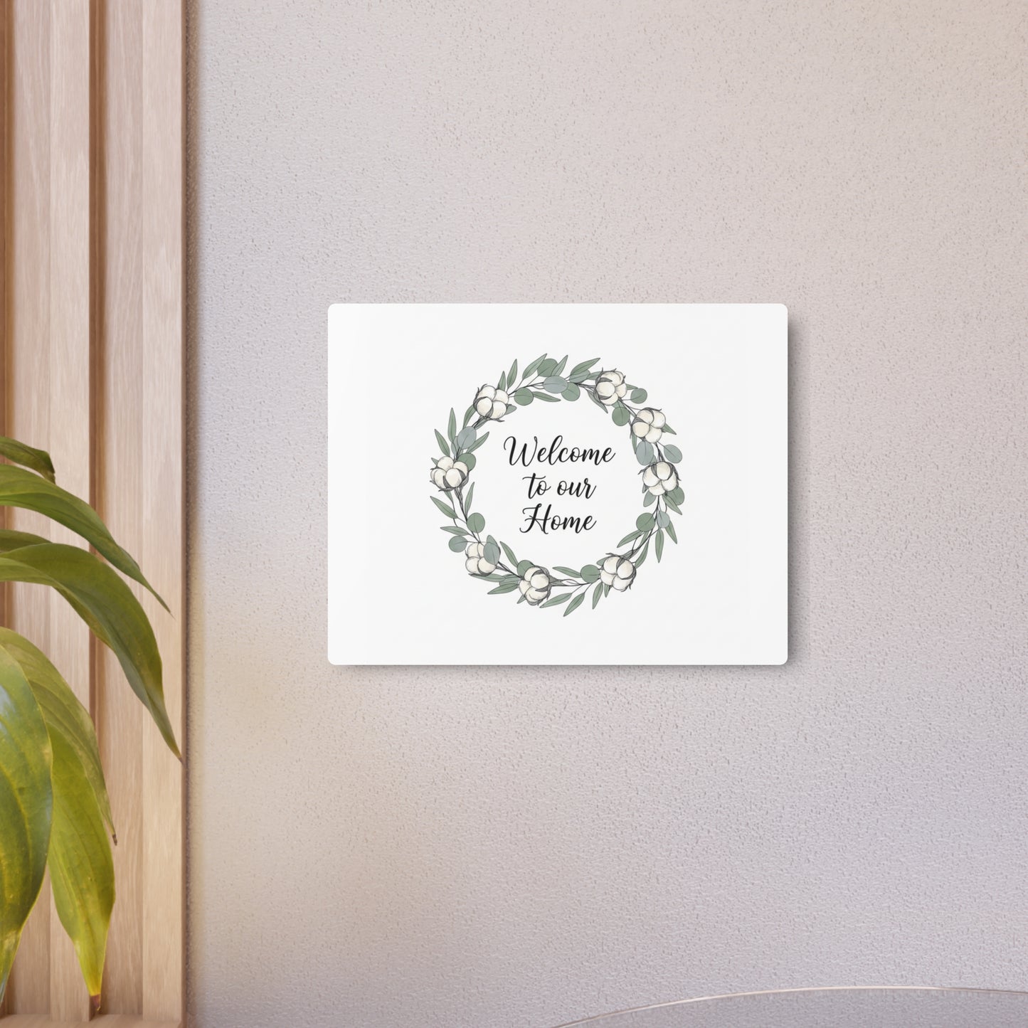 Welcome to Our Home Metal Sign — Floral Wreath Wall Decor