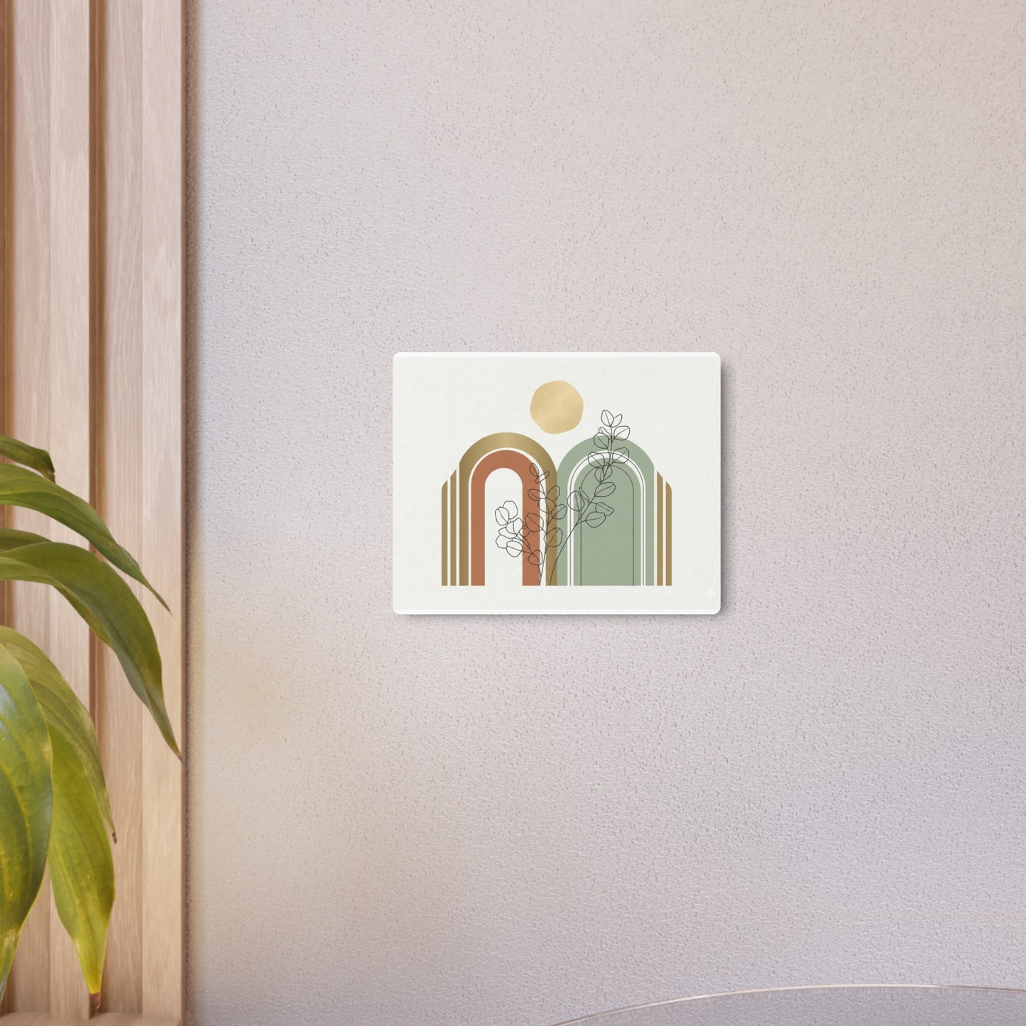 Midcentury Rainbow Metal Art Sign — Abstract Botanical Wall Decor