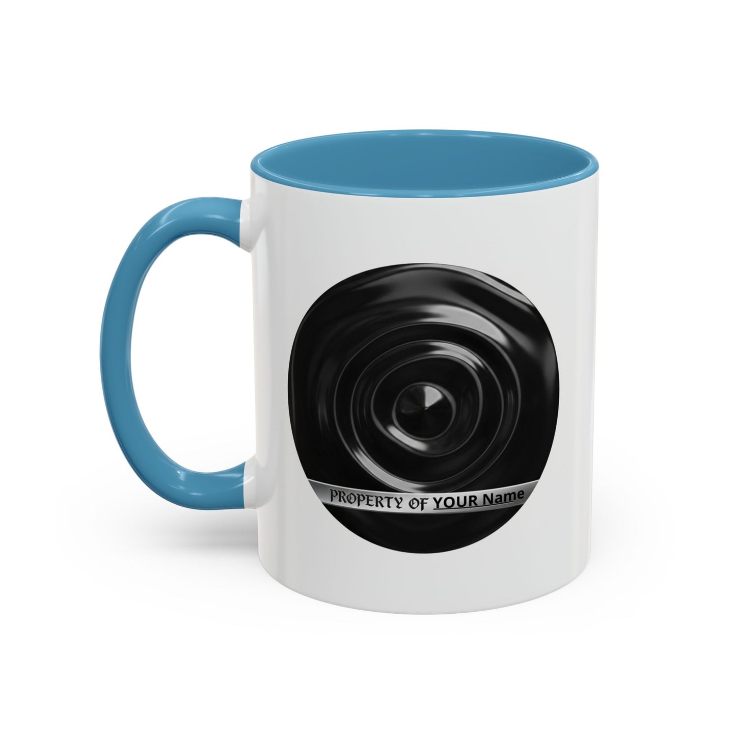 Custom Property Lens Coffee Mug — 'Property of Your Name' Accent Mug