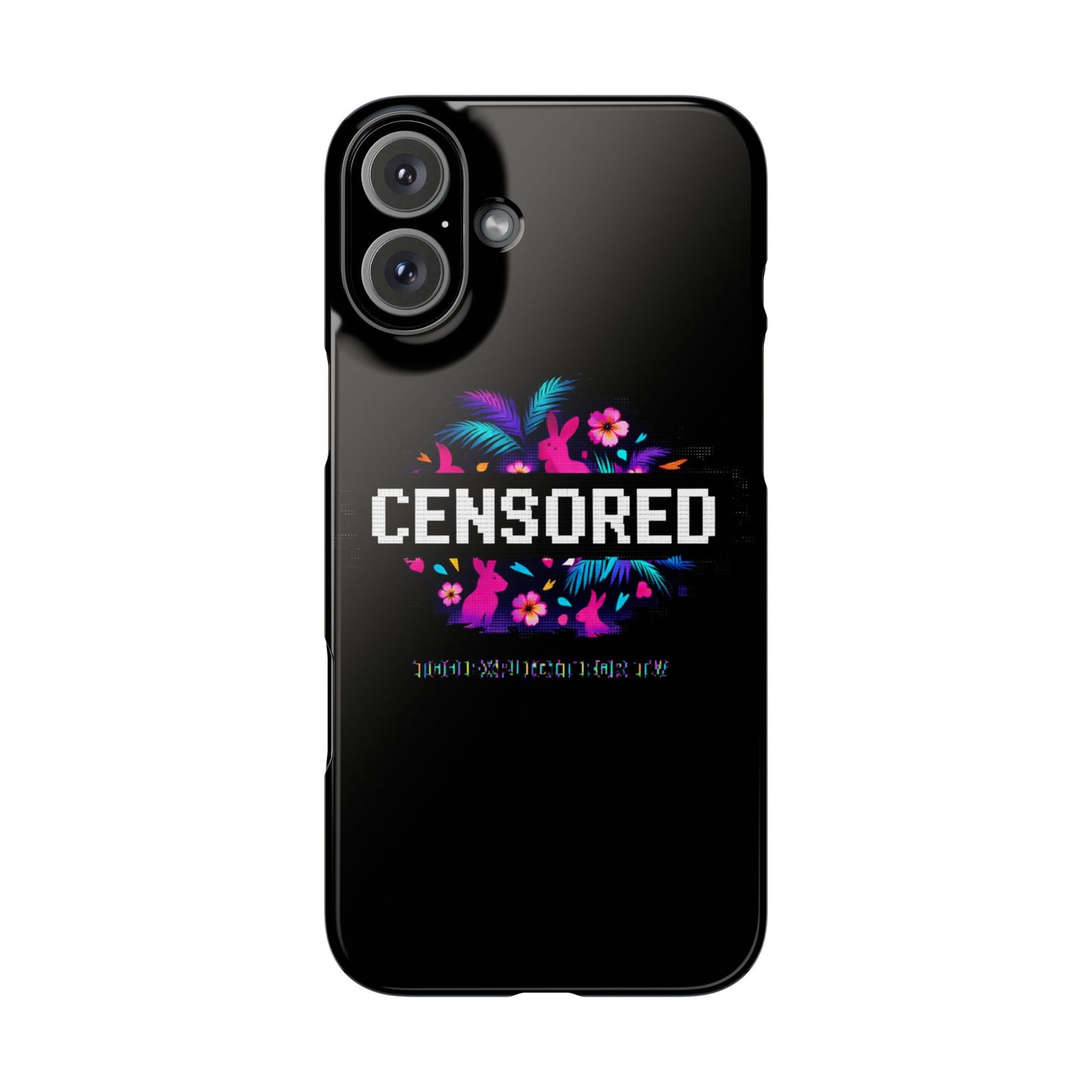 Censored Pixel Floral Slim Phone Case — Retro 8‑Bit Tropical Design