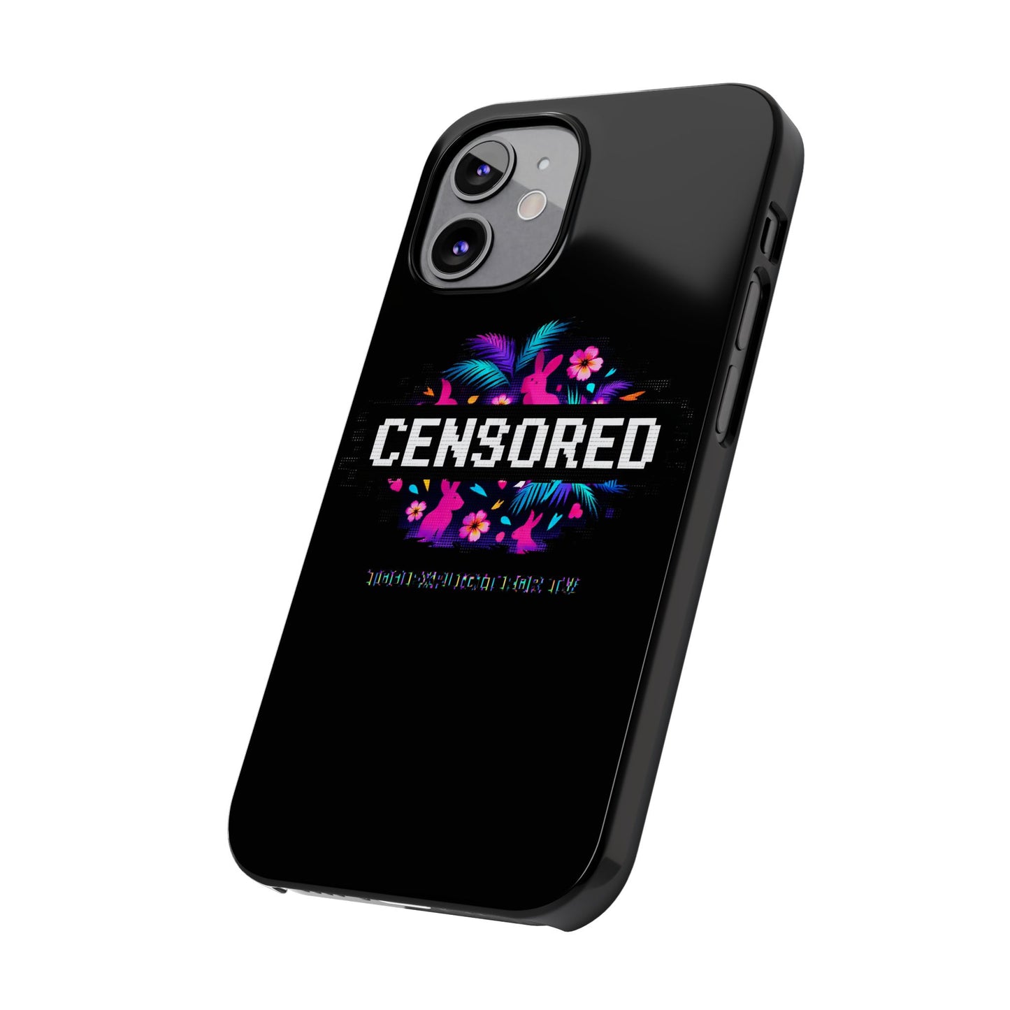 Censored Pixel Floral Slim Phone Case — Retro 8‑Bit Tropical Design
