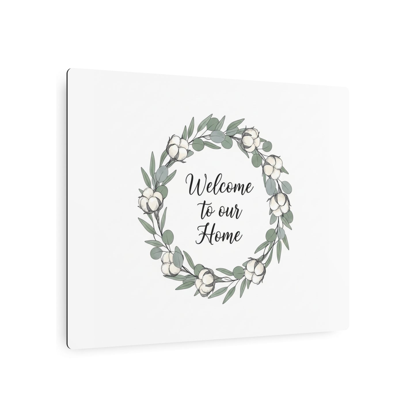 Welcome to Our Home Metal Sign — Floral Wreath Wall Decor