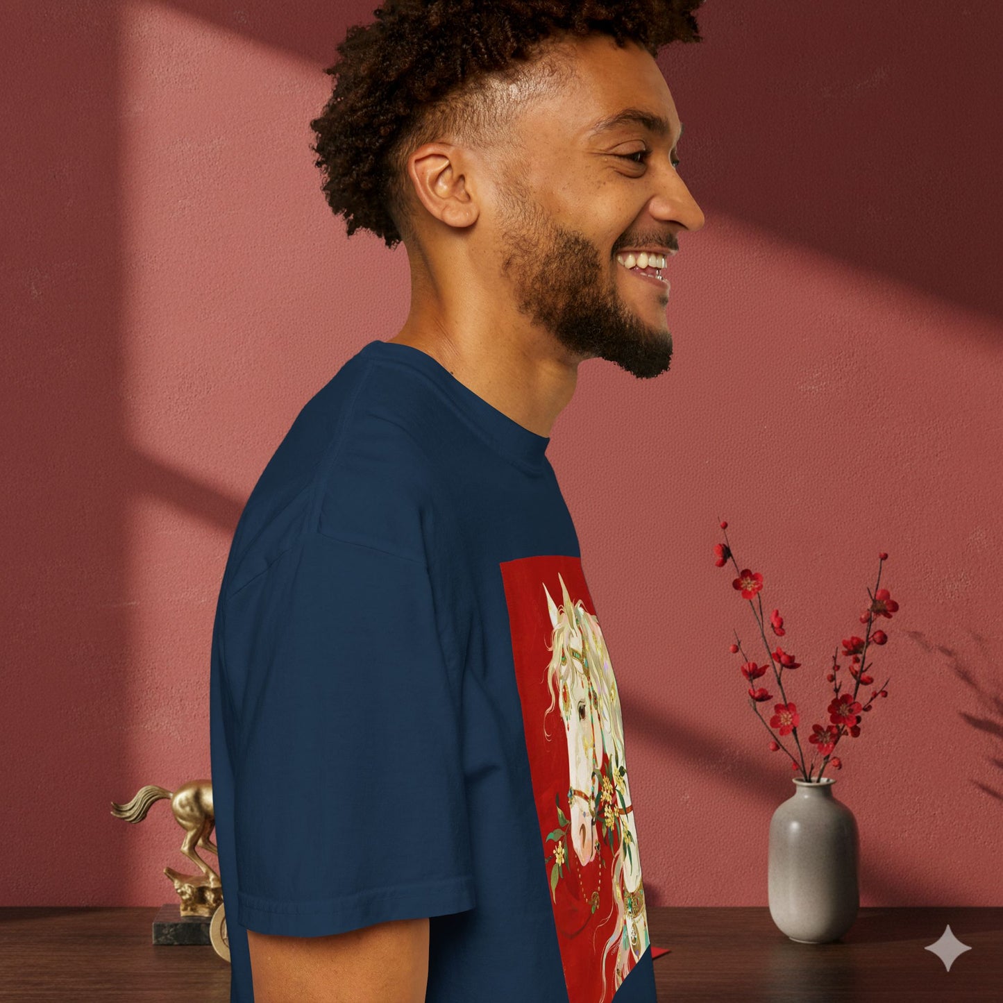 White Horse Floral Art T-Shirt — Elegant Horse Portrait Tee