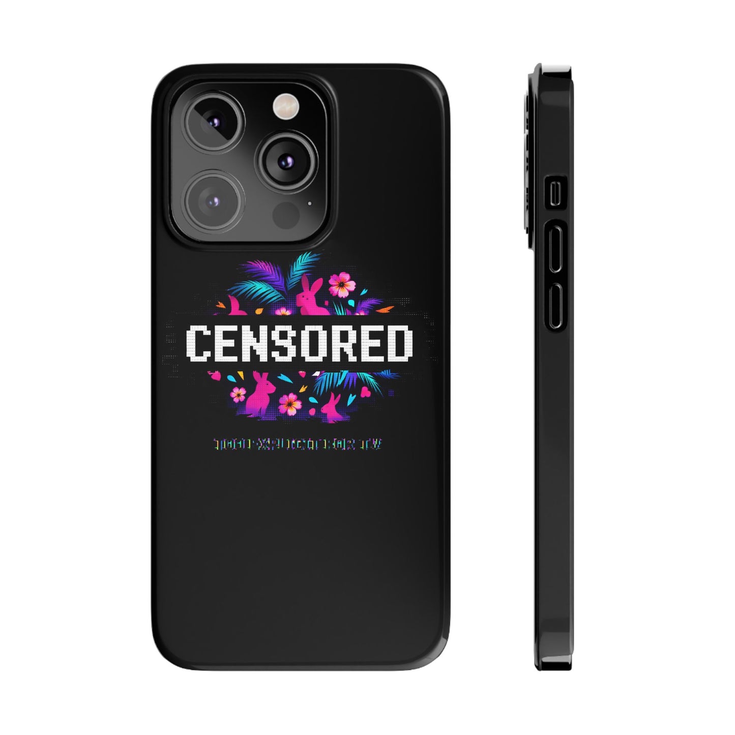 Censored Pixel Floral Slim Phone Case — Retro 8‑Bit Tropical Design