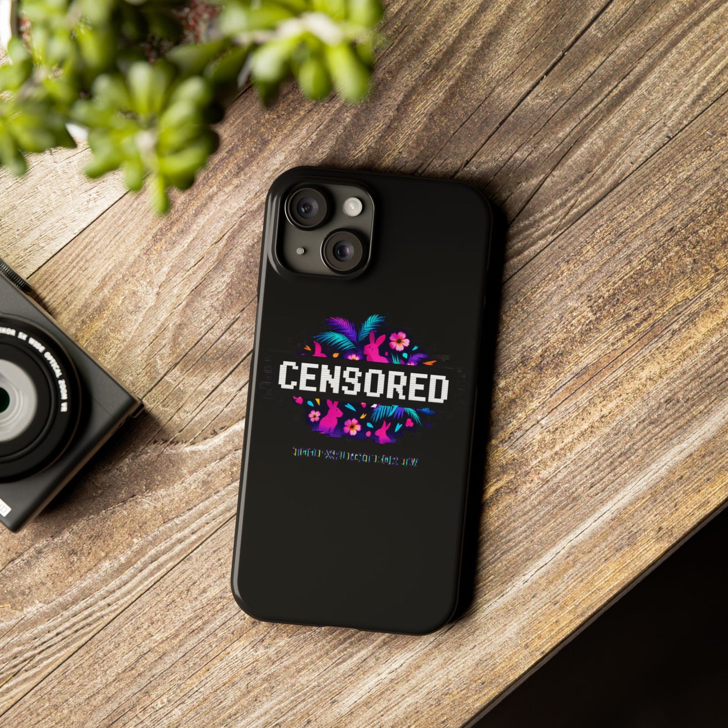 Censored Pixel Floral Slim Phone Case — Retro 8‑Bit Tropical Design