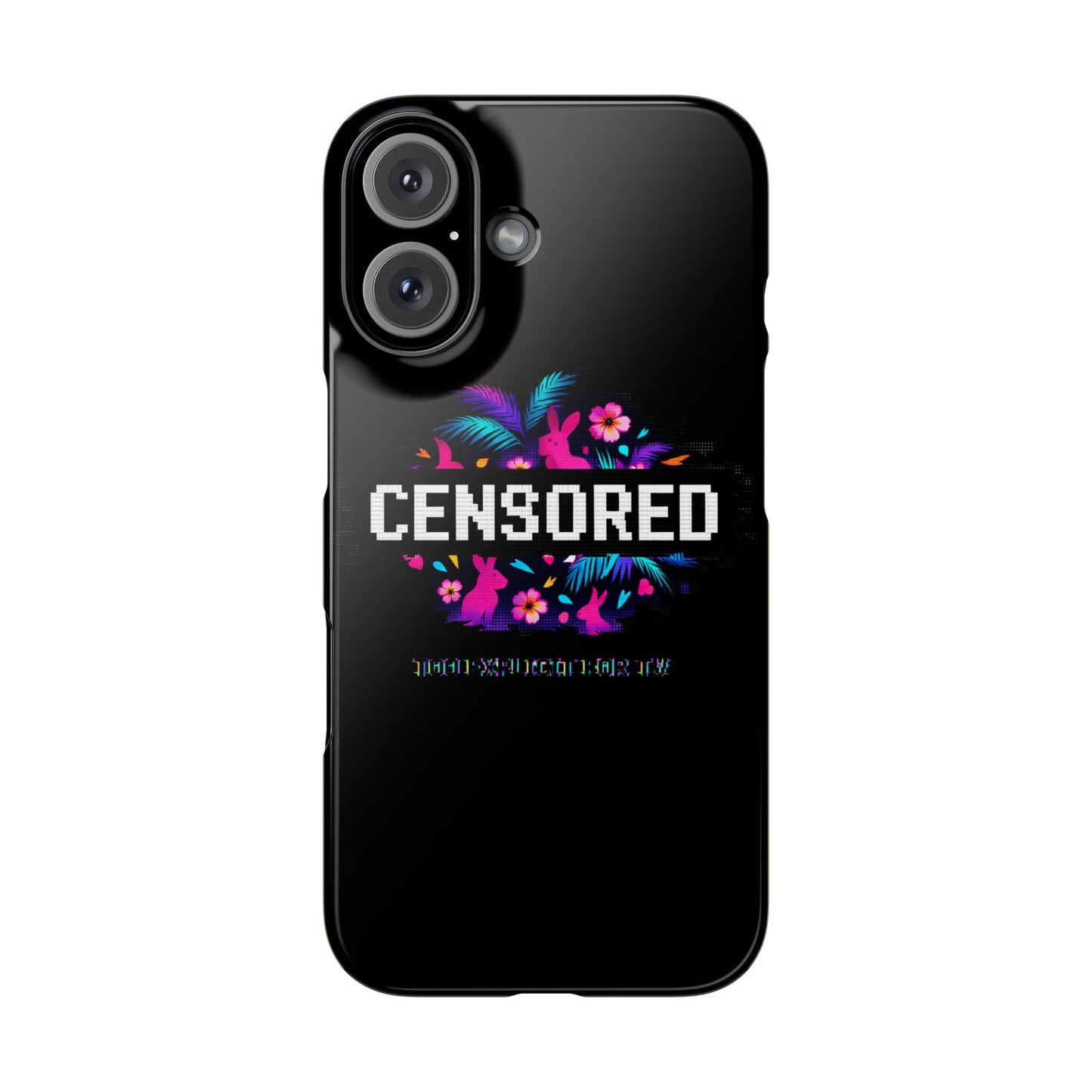 Censored Pixel Floral Slim Phone Case — Retro 8‑Bit Tropical Design