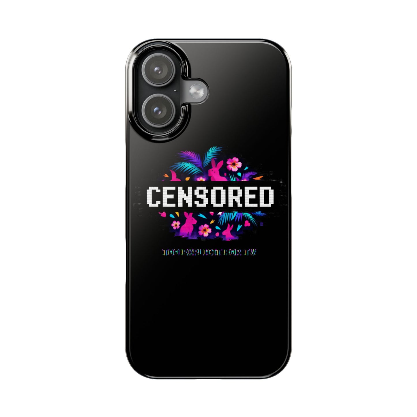 Censored Pixel Floral Slim Phone Case — Retro 8‑Bit Tropical Design