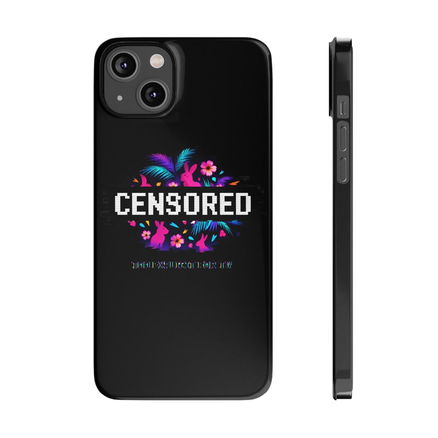 Censored Pixel Floral Slim Phone Case — Retro 8‑Bit Tropical Design