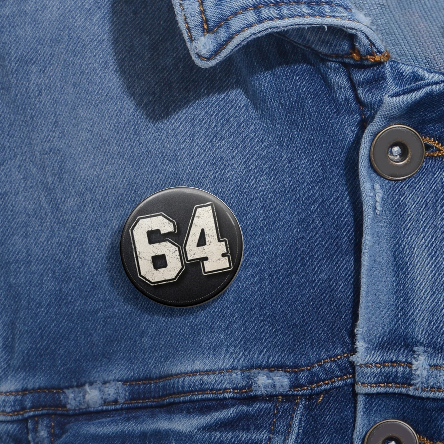 Vintage Number 64 Pin Button - Custom Retro Jersey Badge / Sad Bunny
