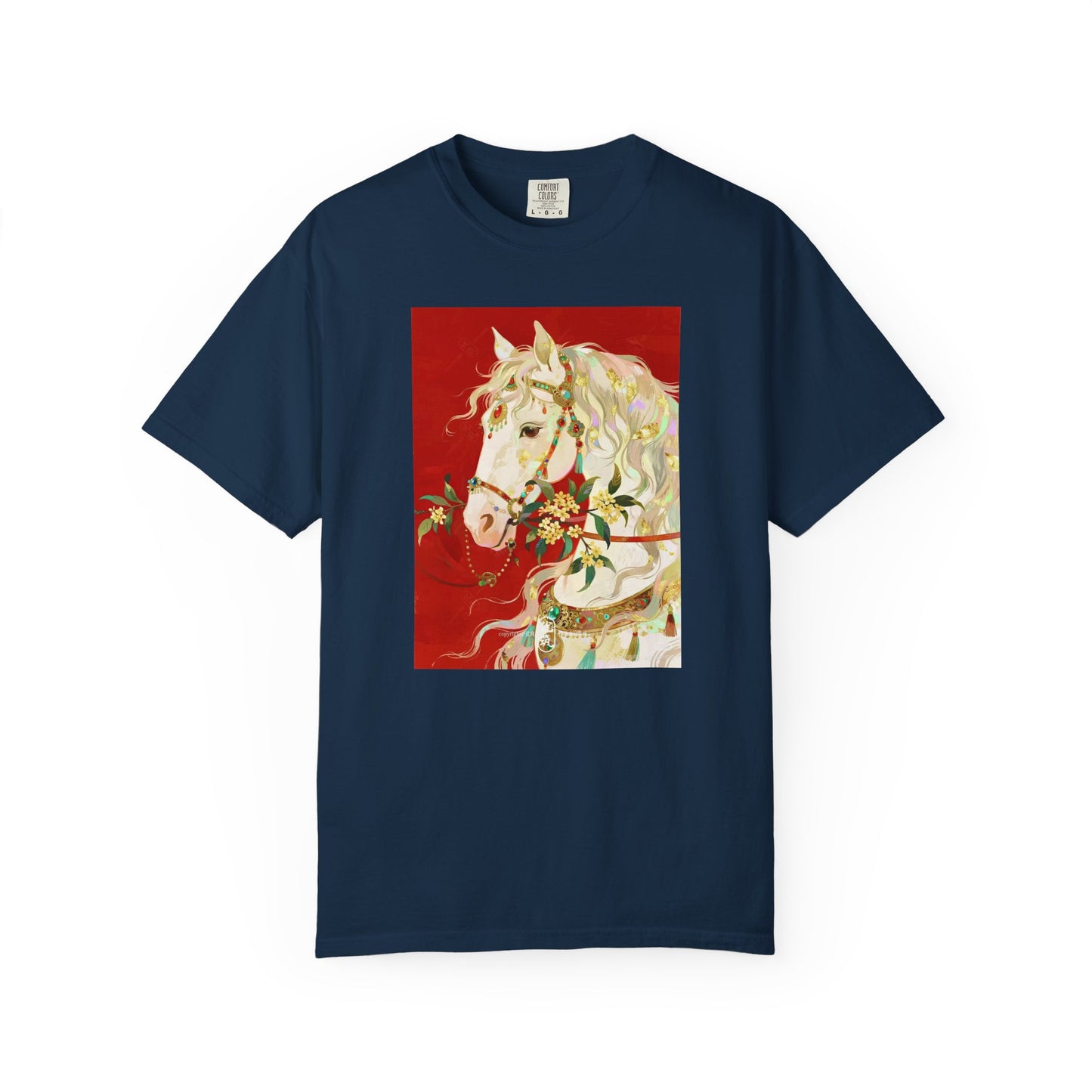 White Horse Floral Art T-Shirt — Elegant Horse Portrait Tee